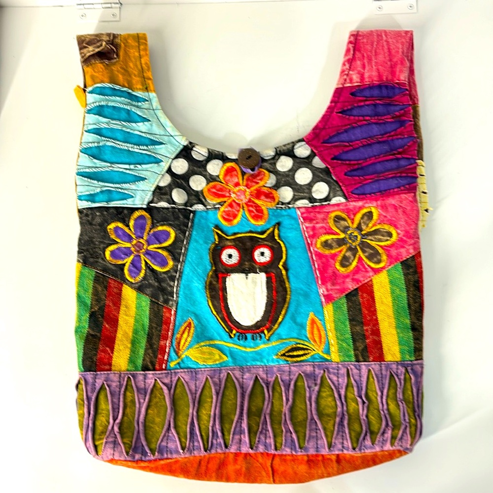 Hobo Hippie Chic Bag with Owl Colorful